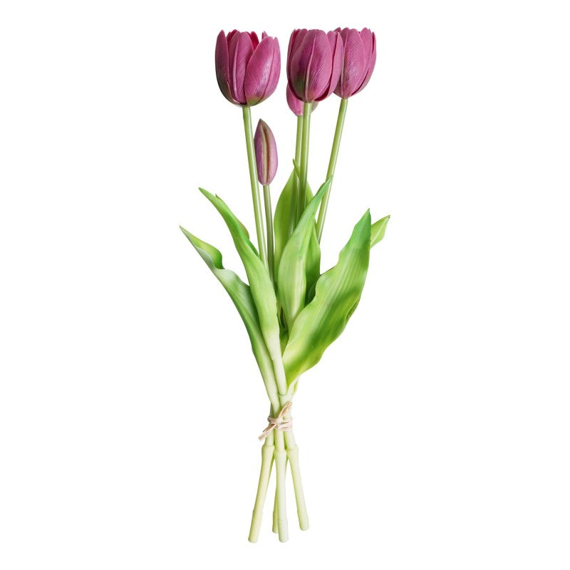 Bosje kunsttulpen in paars 'Triumph Negrita', 5 stuks, 40 cm lang, ideaal voor interieurdecoratie.