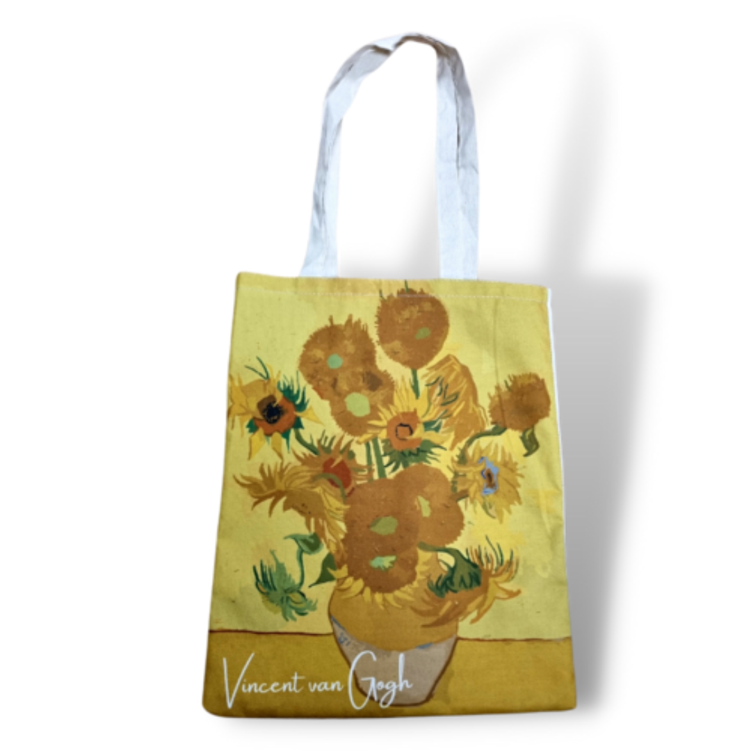 Katoenen canvas draagtas bedrukt met Van Gogh's 'Sunflower', ideaal voor dagelijks gebruik of als geschenk.