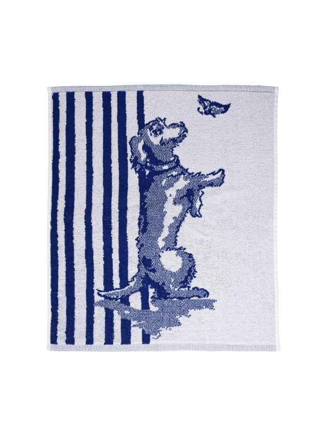 Luxe zachte keukendoek met teckel Nhaan die gefascineerd naar een vlinder kijkt.