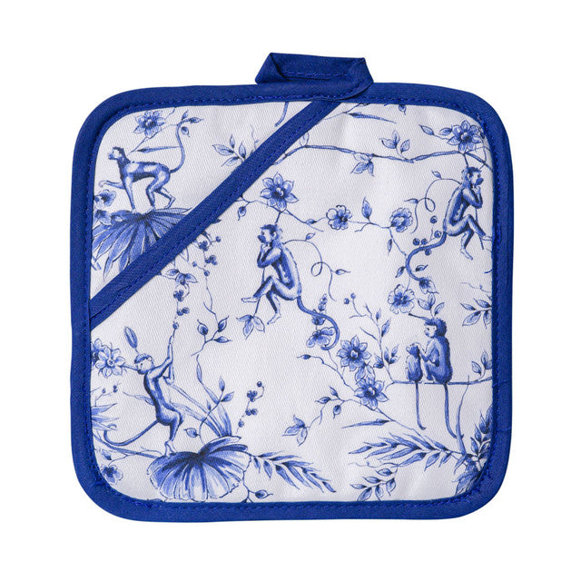 Katoenen pannenlap met Delfts blauwe aapjes uit de Sharing Moments collectie