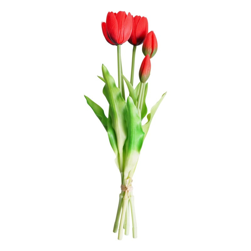 Bosje kunsttulpen in rood 'Red Impression', 5 stuks, 40 cm lang, ideaal voor interieurdecoratie.