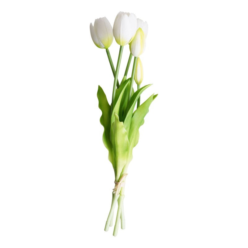 Bosje kunsttulpen in wit 'White Prince', 5 stuks, 40 cm lang, ideaal voor interieurdecoratie
