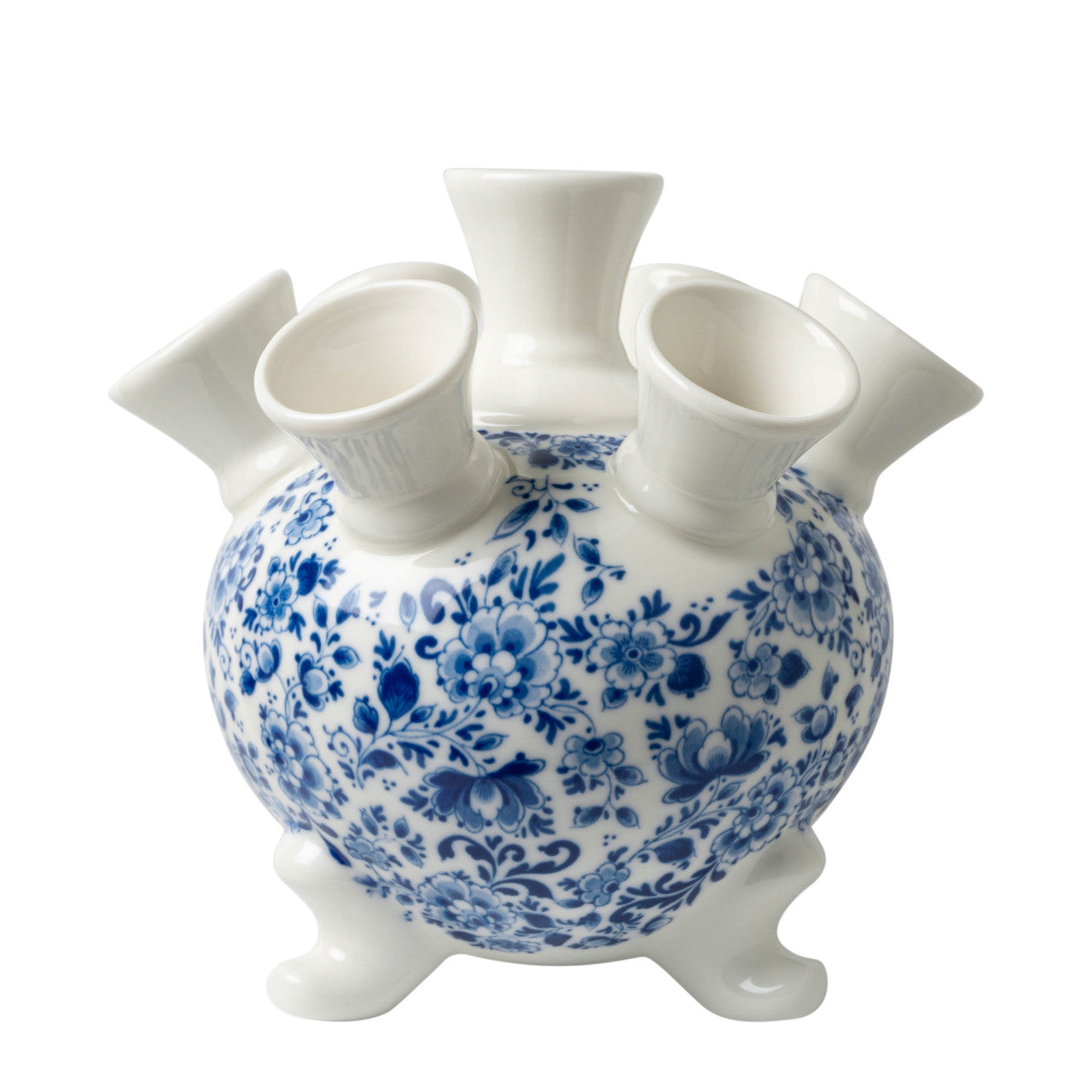 Voeg een vleugje Nederlandse charme toe aan je interieur met deze prachtige kleine tulpenvaas op pootjes in Delfts blauw. Een elegante en traditionele toevoeging aan elke ruimte