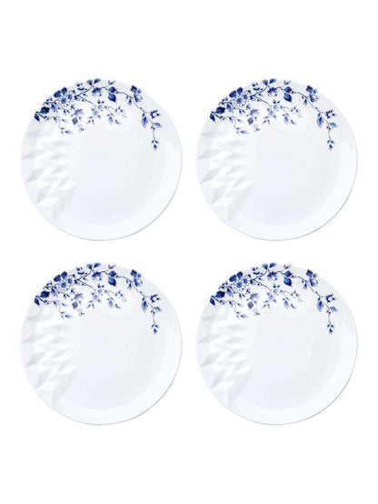 Set van 4 Blauw Vouw dinerborden, ontworpen door Romy Kühne met geometrisch design.