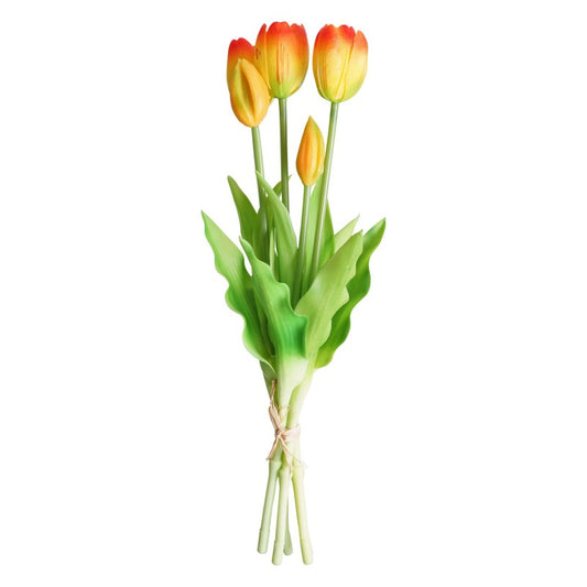 Bosje kunsttulpen in oranje 'Oxford Wonder', 5 stuks, 40 cm lang, ideaal voor interieurdecoratie.