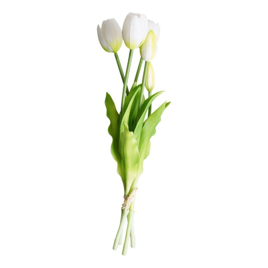 Bosje kunsttulpen in wit 'White Prince', 5 stuks, 40 cm lang, ideaal voor interieurdecoratie